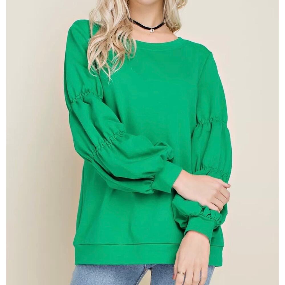 Blushing Heart Women’s Kelly Green Elastic Balloon Sleeve Sweatshirt Size M